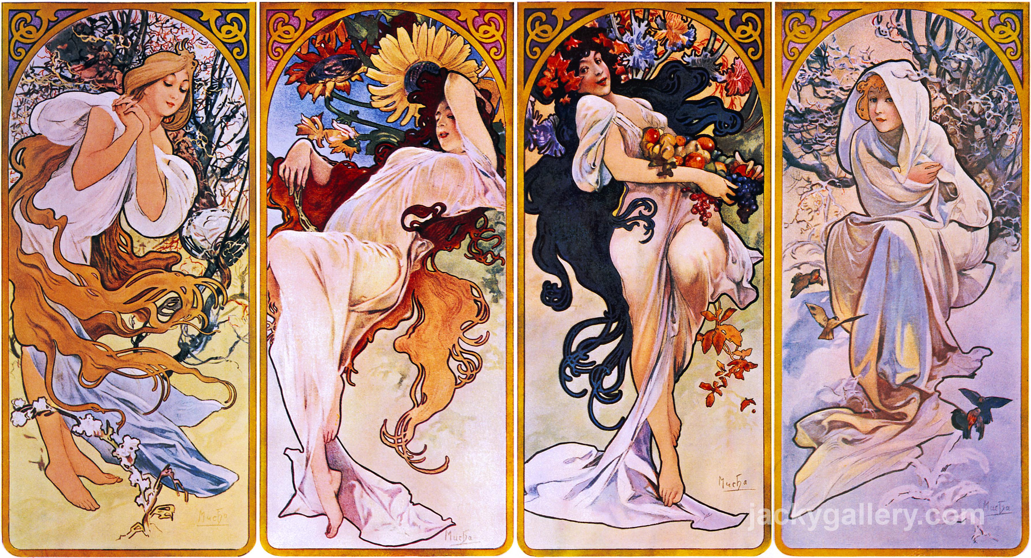 Four Seasons by Alfons Mucha, circa, Alphonse Mucha painting
